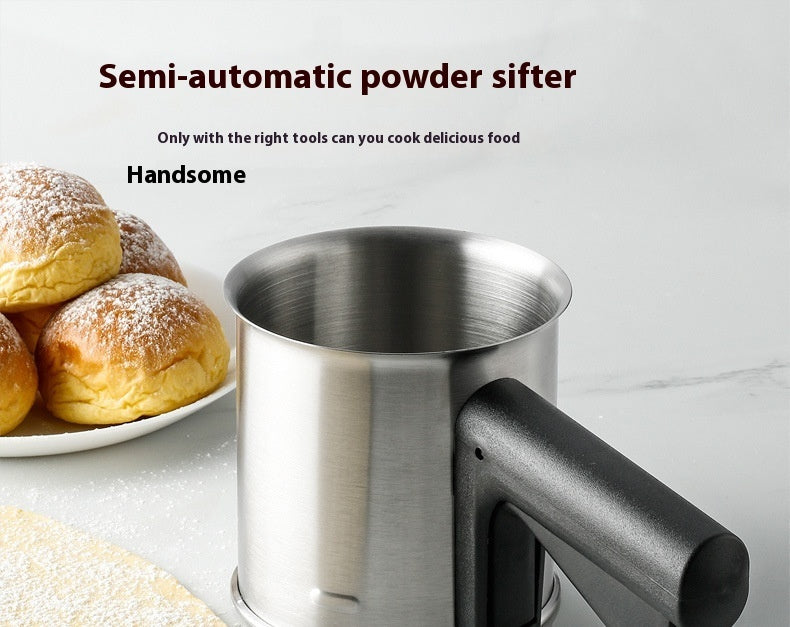 Stainless Steel Flour Sifter Semi-automatic Hand-held Round