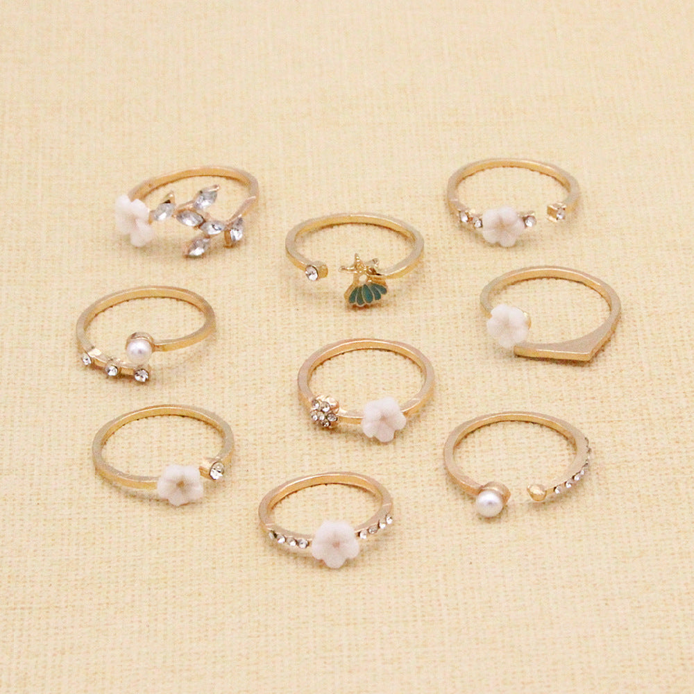Pearl And Diamond 9-piece Ring Joint Ring