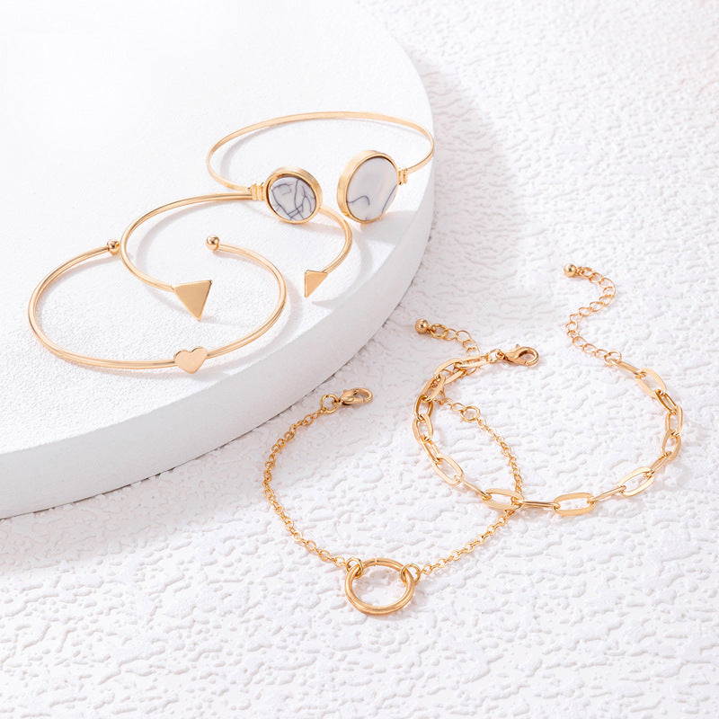 Women's Five-piece Bracelet Set With Imitation Gemstone Inlaid Opening