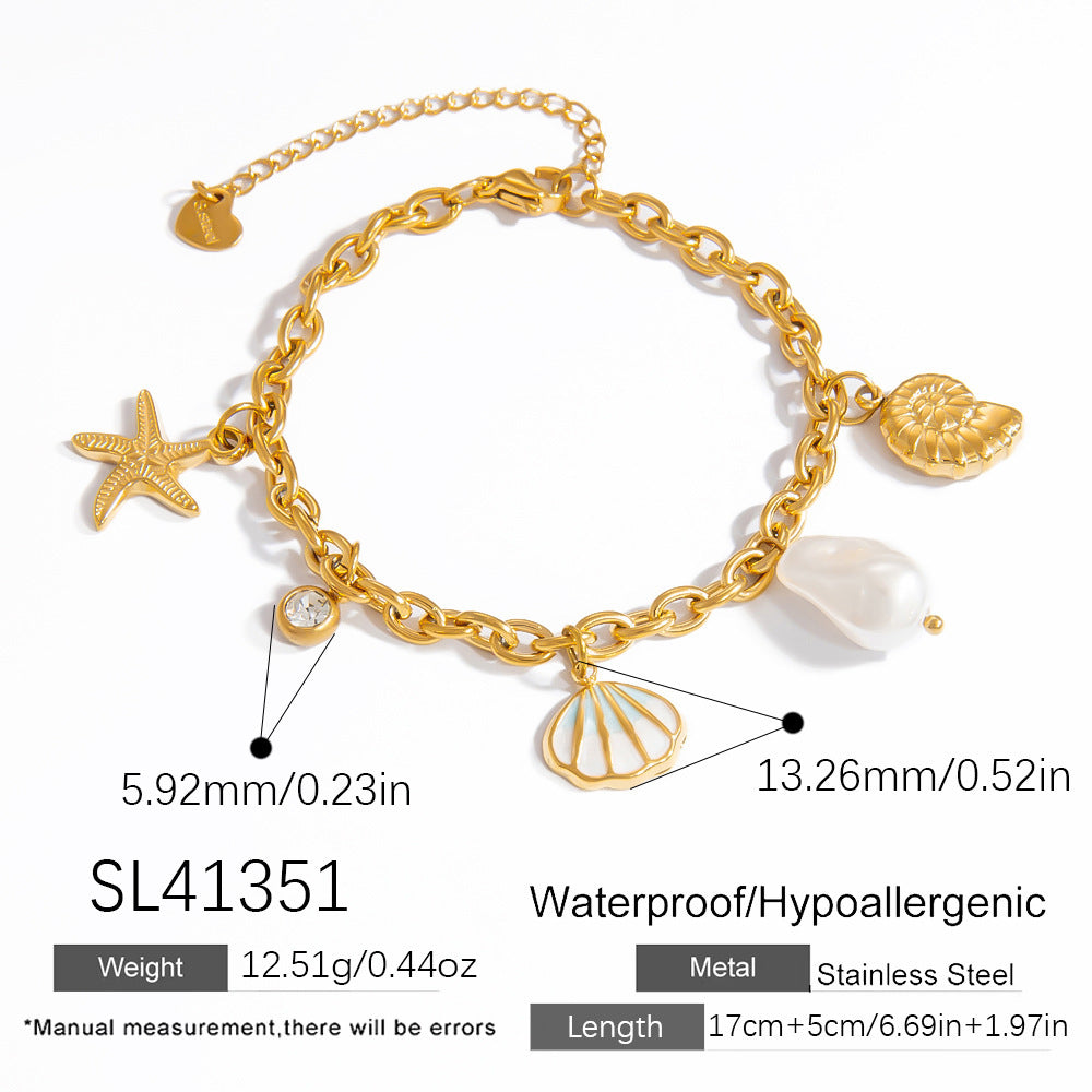 Ocean Style Shell Pendant 18K Gold Titanium Bracelets