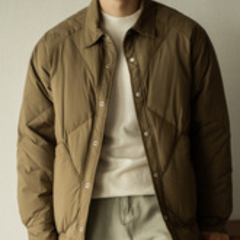 Shirt Collar Down Men's New Winter Rhombus Tooling Jacket