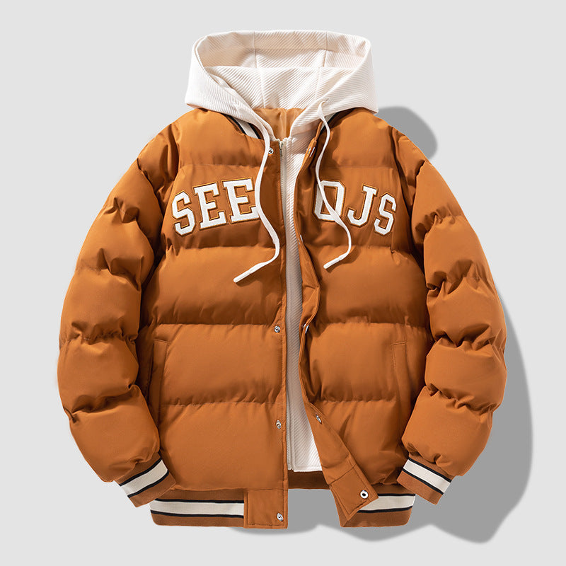 Mode Brief Kapuze Baumwolle Winter Warm Solid Zipper Jacke für Männer