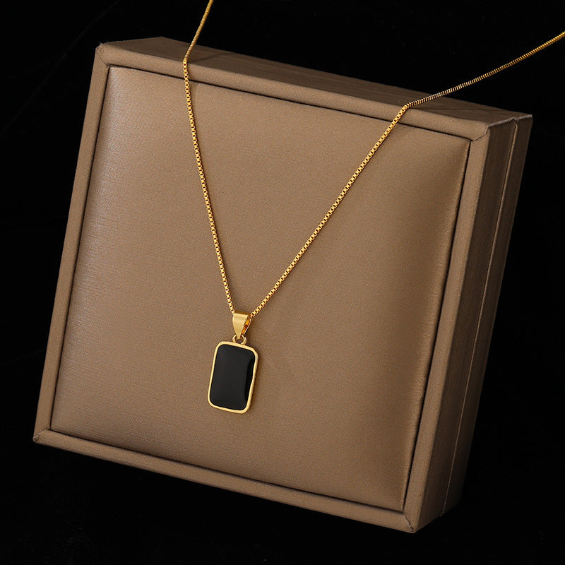 Rectangular Pendant 18K Gold Non-fading Small Black Necklace