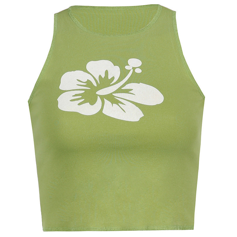 Flower Print Sleeveless Slim Vest
