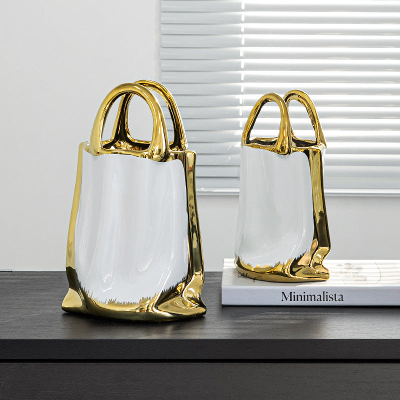 Shouder Bag Style Platinum Ceramic Portable Vase