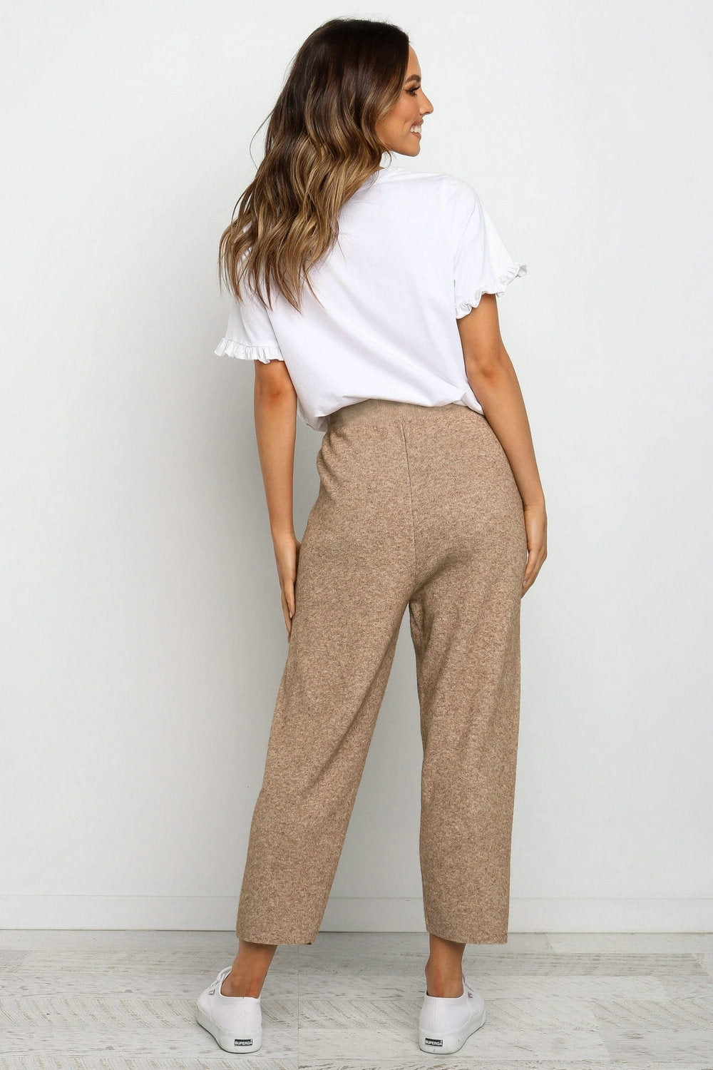 European And American Summer Casual Pants Knitted Straight Leg Tie Casual Pants
