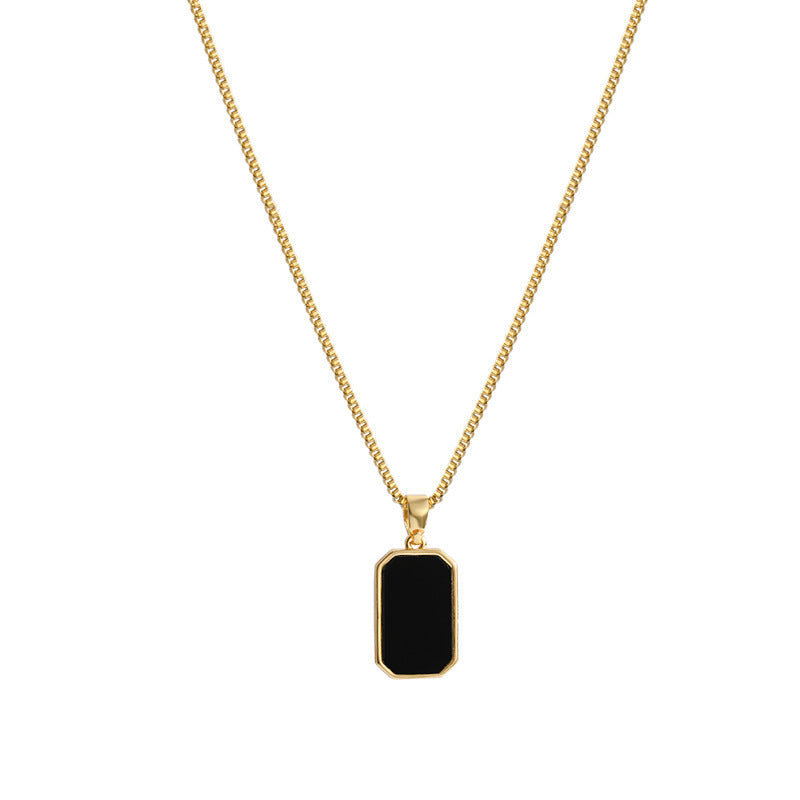 Rectangular Pendant 18K Gold Non-fading Small Black Necklace