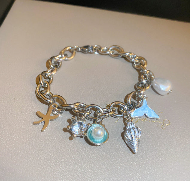 Ocean Fan Shellfish Starfish Pearl Fishtail Bracelet