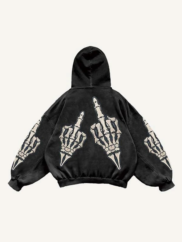 Middle Finger Skeleton Printed Hoodie