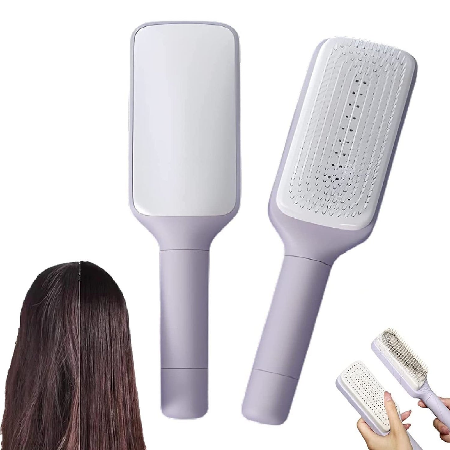 4 in 1 セルフクリーニングヘアブラシ 新セルフクリーニング静電気防止マッサージコーム スケーラブル回転リフティングセルフクリーニングヘアブラシ