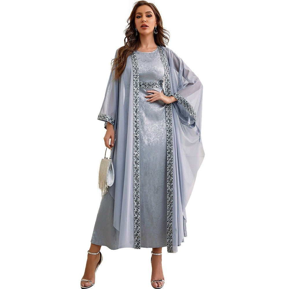 Autumn Muslim New Middle East Arab Abaya Embroidery Set Female Side