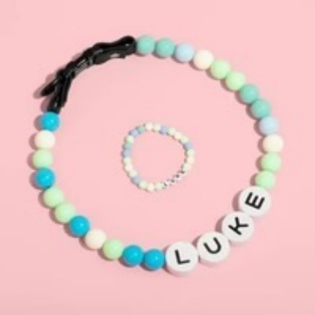 Pet Collar Chain Acrylic English Letter Beaded Elastic Cord