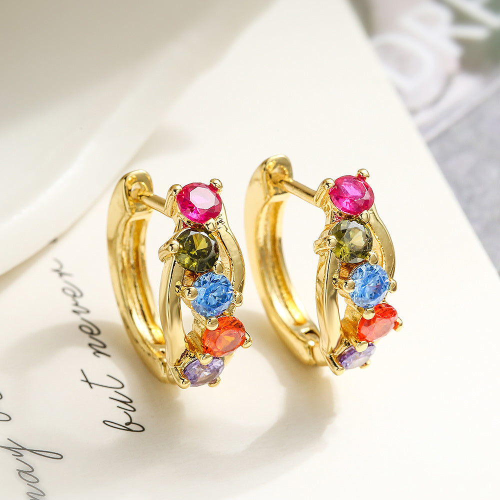 18K Gold Zircon Vintage Circle Earrings