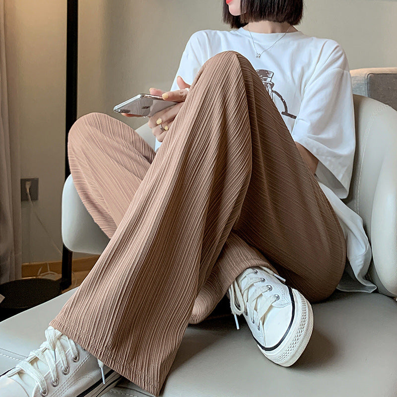 ゆったりストレートカジュアルアイスシルクワイドレッグパンツレディース