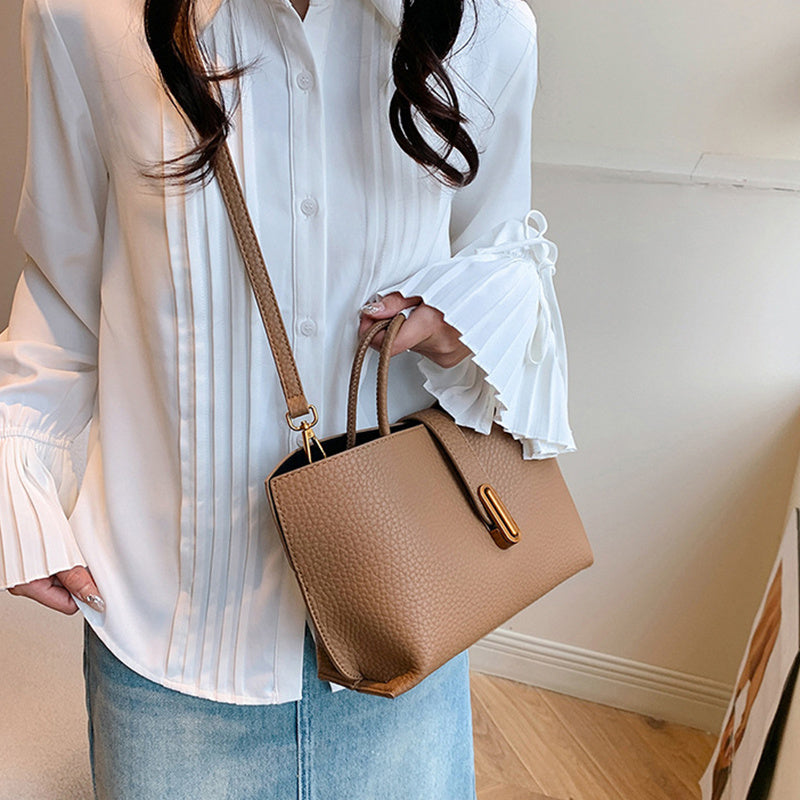 INS Litchi Pattern Shoulder Bag Fashion Zipper Bucket Bag