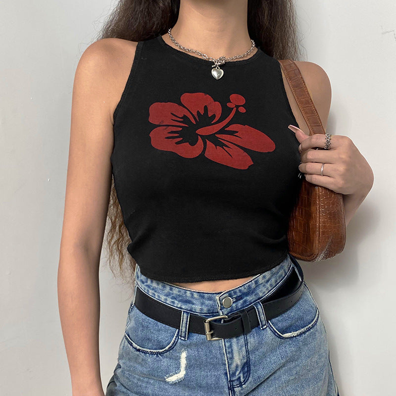 Flower Print Sleeveless Slim Vest