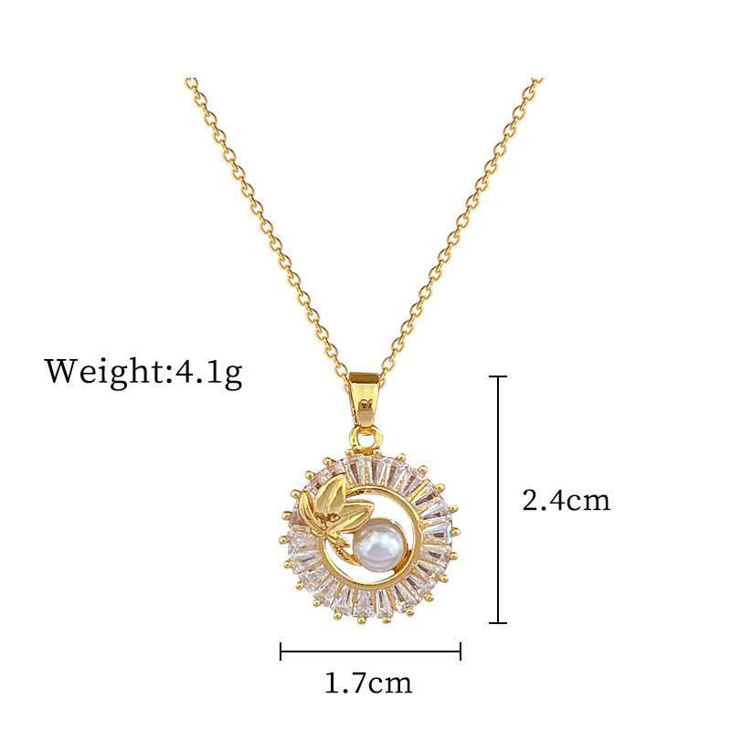 Modeschmuck Quadrat Volldiamant Personalisierte Runder Ring Blätter Halskette Und Ohrringe Suite