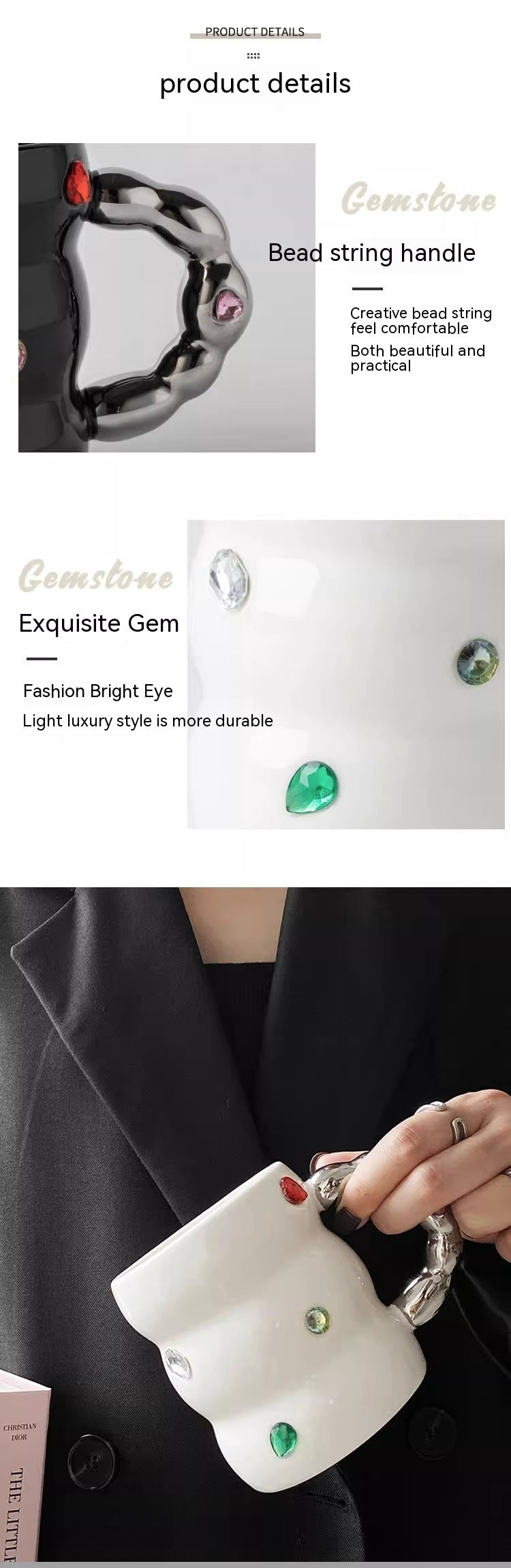 Creative Gem Enamelled Thickened Handle Ceramic Cup