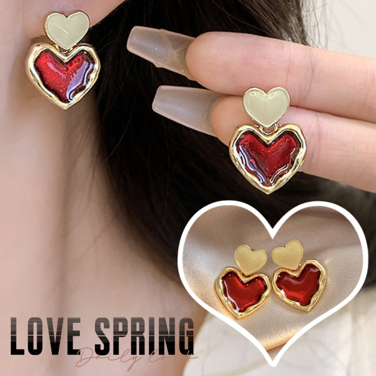 Wine Red Love Heart Earring