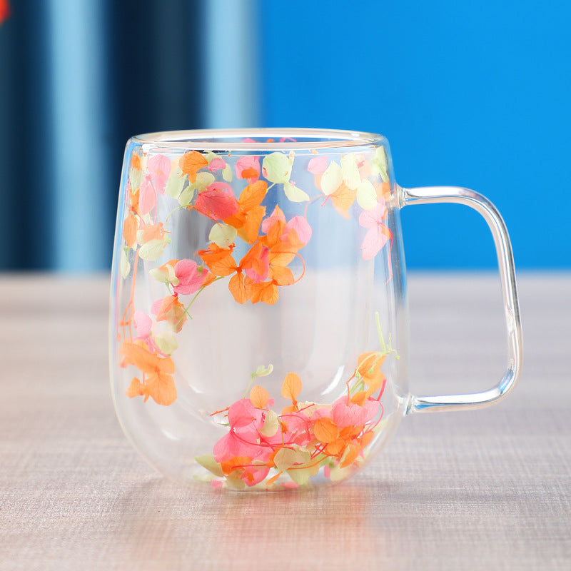 Real Dried Moveable Flower Double Layer Glass Quicksand Cup