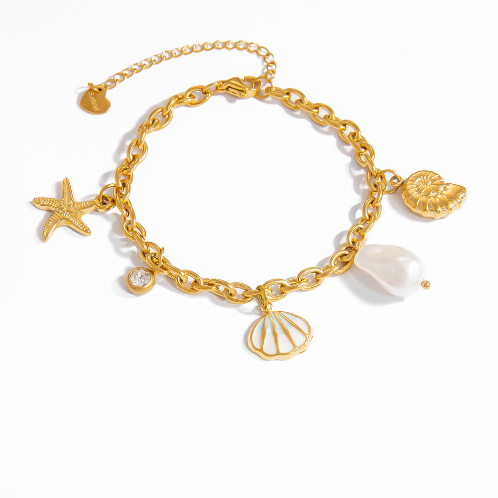 Ocean Style Shell Pendant 18K Gold Titanium Bracelets