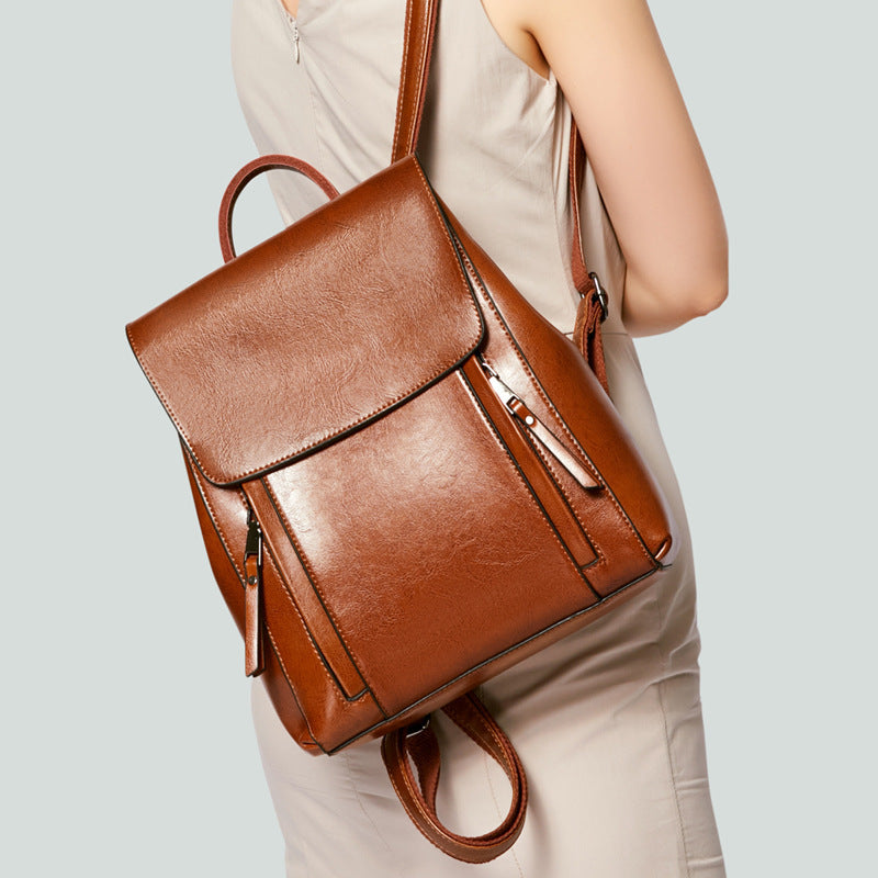 Genuine Fashion Oil Wax Cowhide Ladies Backpack