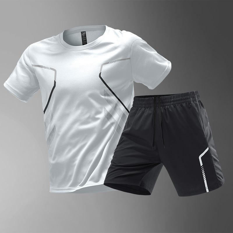 Men's Sports Running Quick-drying Breathable Short Sleeve Round Neck T-shirt & Short Set