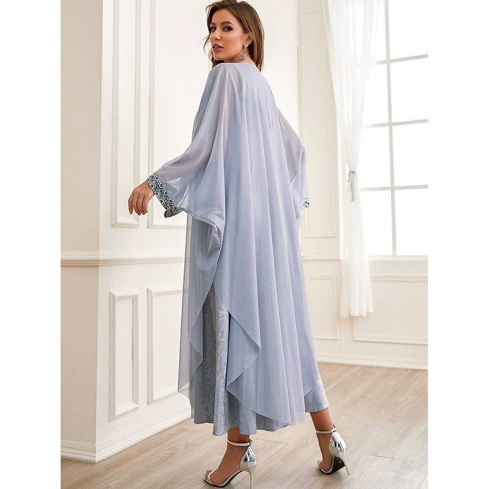Autumn Muslim New Middle East Arab Abaya Embroidery Set Female Side