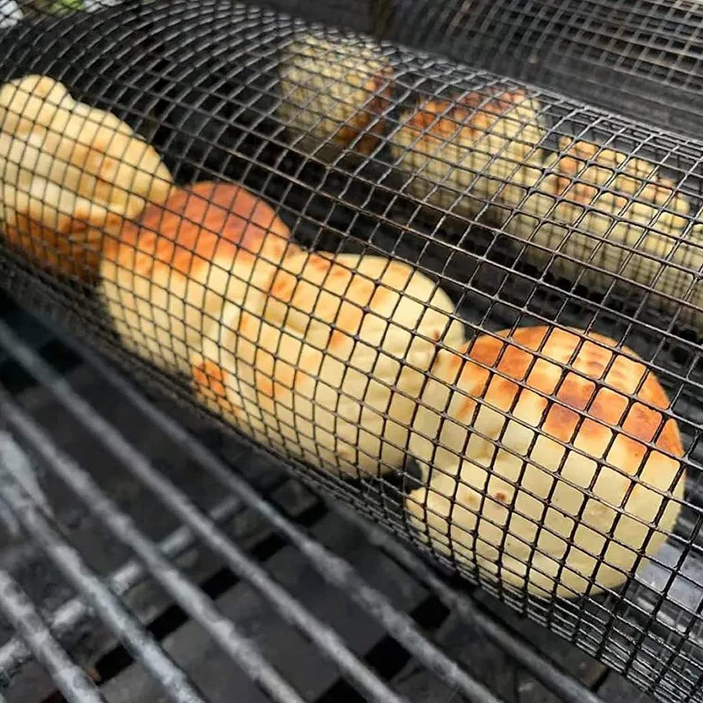 ローリンググリルメタルBBQネットポータブルアウトドアキャンプバーベキューラックバスケット