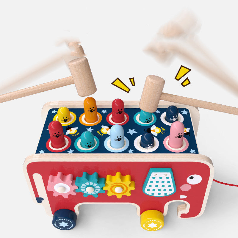 Kids Wooden Pounding Bench Animal Bus Toys Early Educational Set