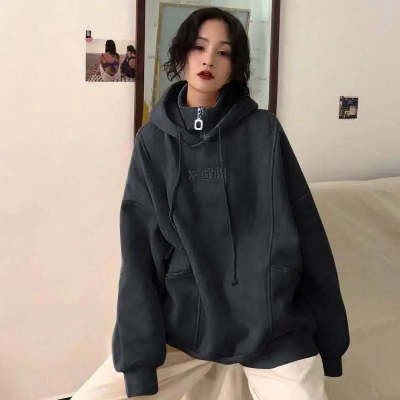 Bestickter Simple Plus Velvet Hochwertiger weicher Damen-Hoodie