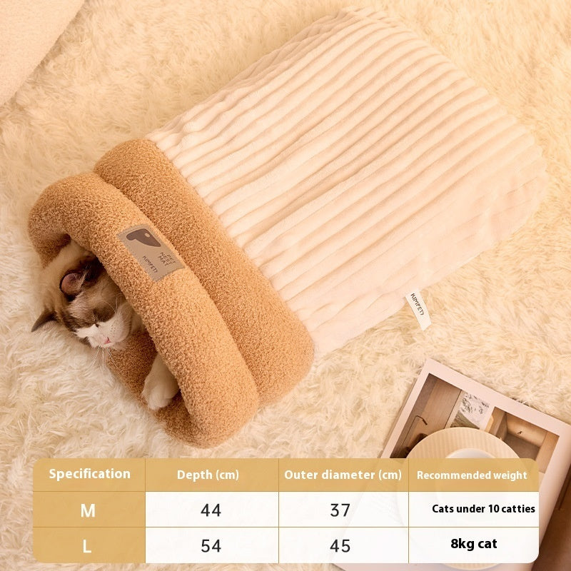 Pet Sleeping Bag Winter Warm Soft Plush Semi Enclosed
