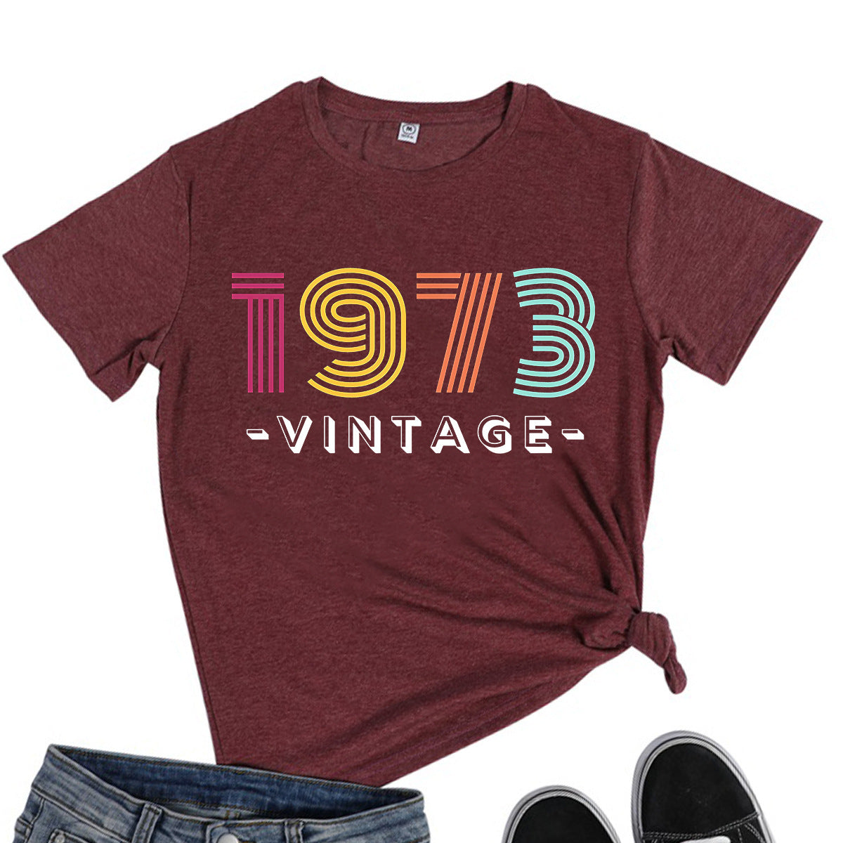 ゆったりカジュアル レタープリント 1973 ヴィンテージ ラウンドネック 半袖 Tシャツ
