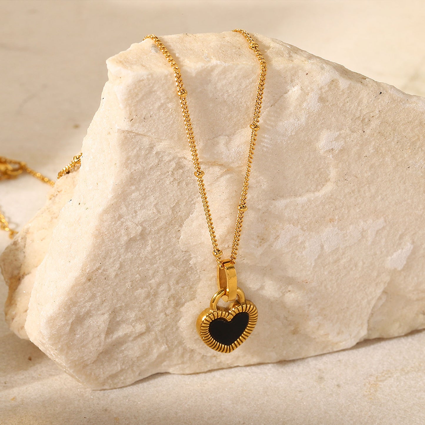 Titanium Steel 18K Gold Double-sided Love Heart-shaped Small Lock Pendant Necklace
