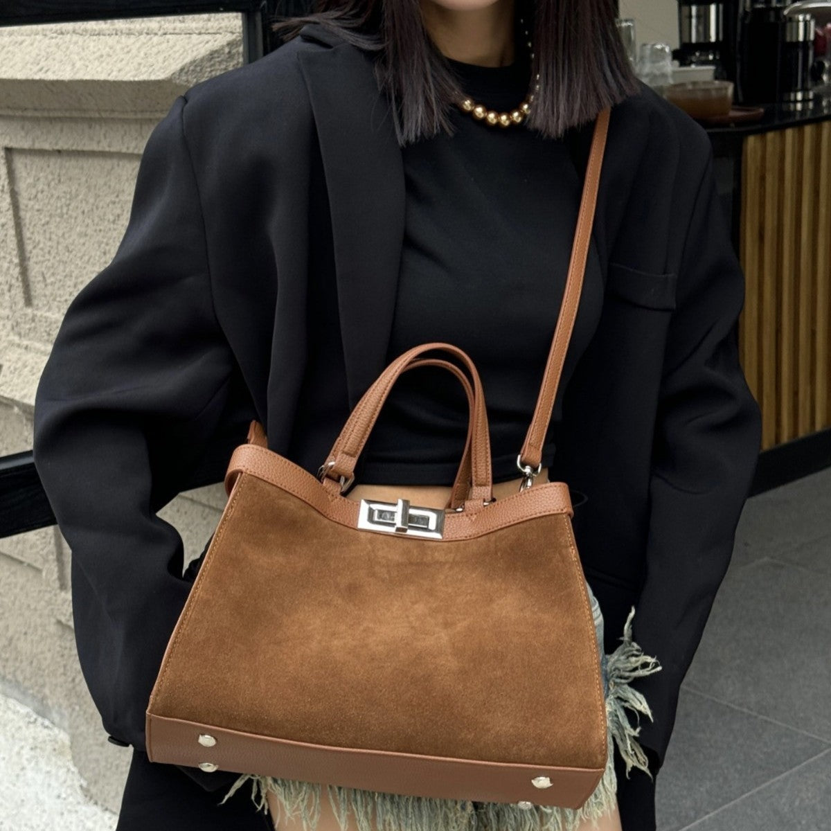 Hamdmade Frosted Cowhide Leather Commuter Shoulder Messenger Bag