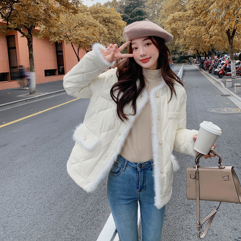 High-grade Short Quilted Mink Fur Classic Style Down Women's Coat