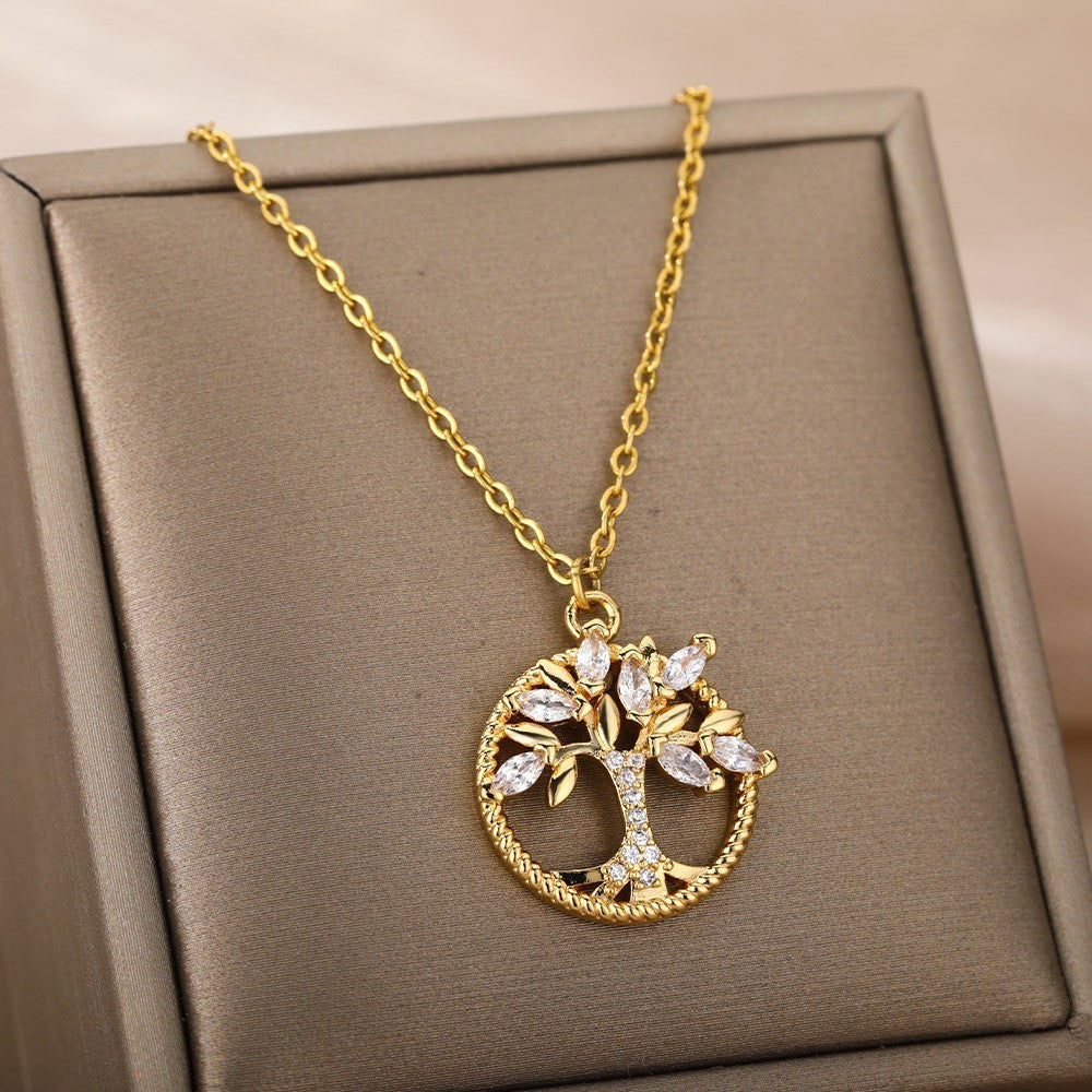 Hollow Tree Of Life Necklace Jewelry Pendant Female 18K