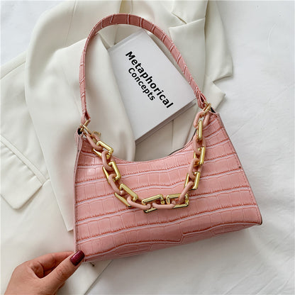 Fashion Stone Texture Shoulder Bag With Chain