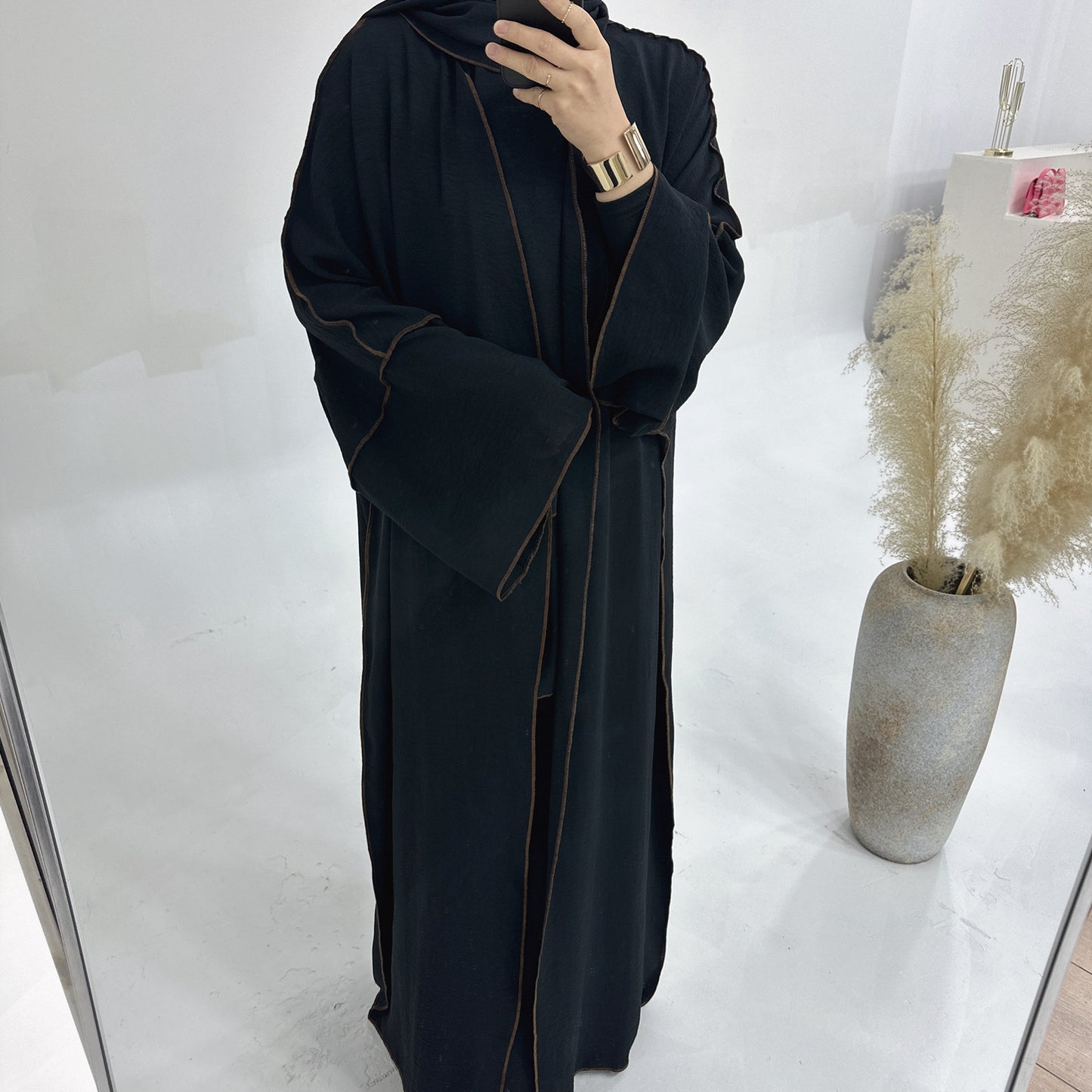 Solid Color Hook Cardigan abaya