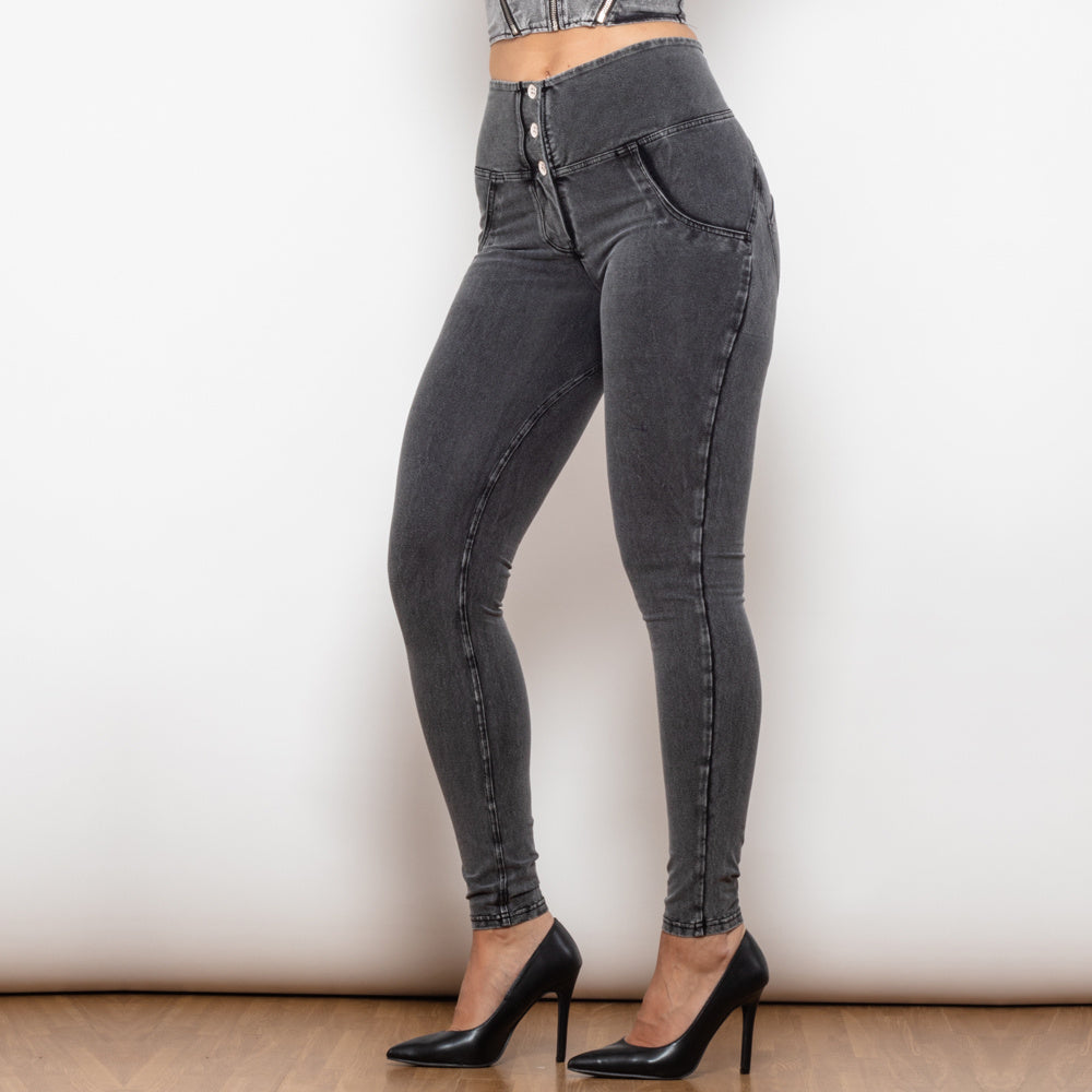 Shascullfites Melody Grey Lift Jeggings Button Up Women Jeans Butt Lift Jeans