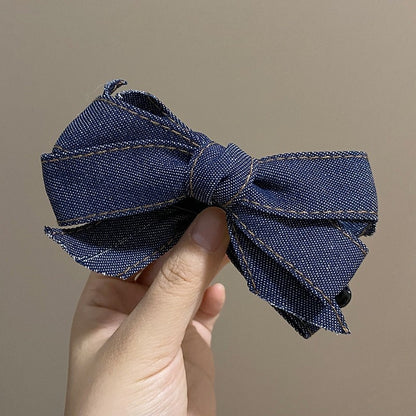 Blue Denim Bow Barrettes Hair Claw