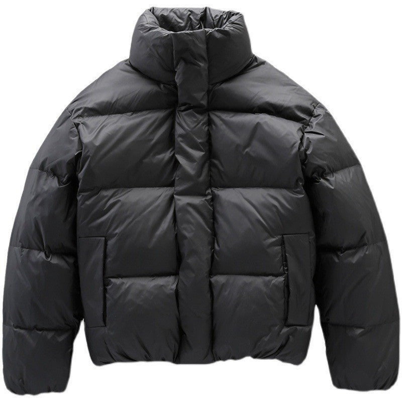 Black Stand-up Collar Down Puffer Jacket For Men