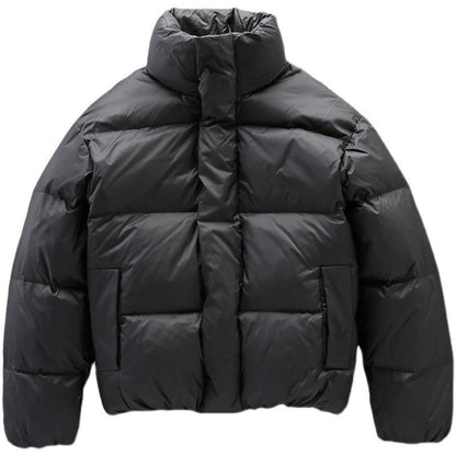 Black Stand-up Collar Down Puffer Jacket For Men