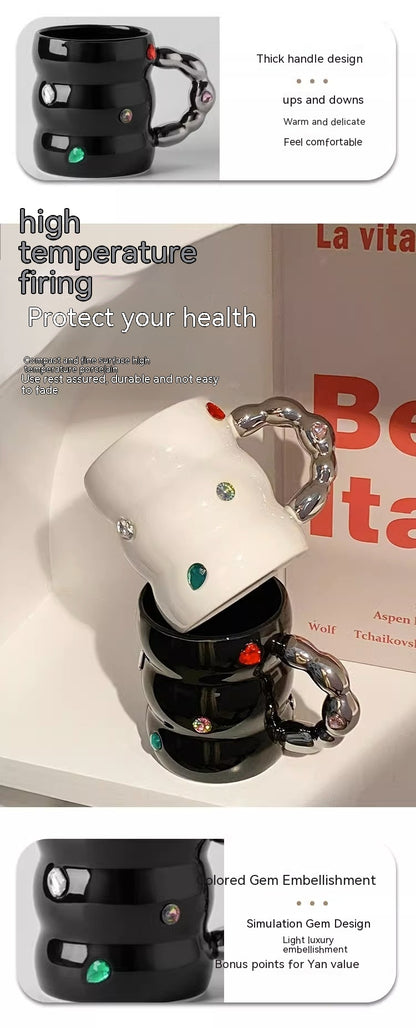 Creative Gem Enamelled Thickened Handle Ceramic Cup