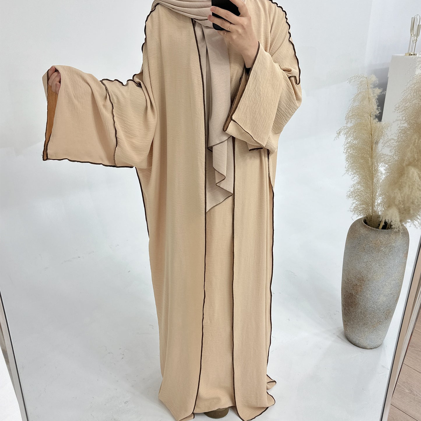 Solid Color Hook Cardigan abaya