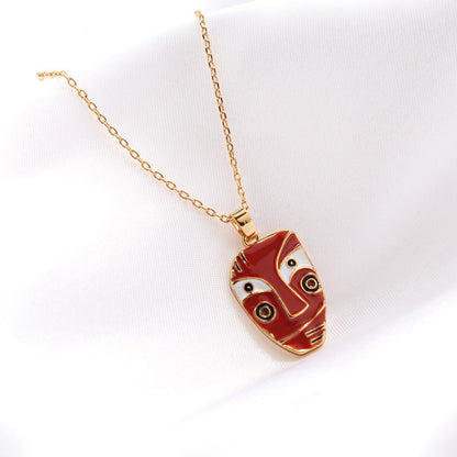 18K Gilded Face Enamel Necklace