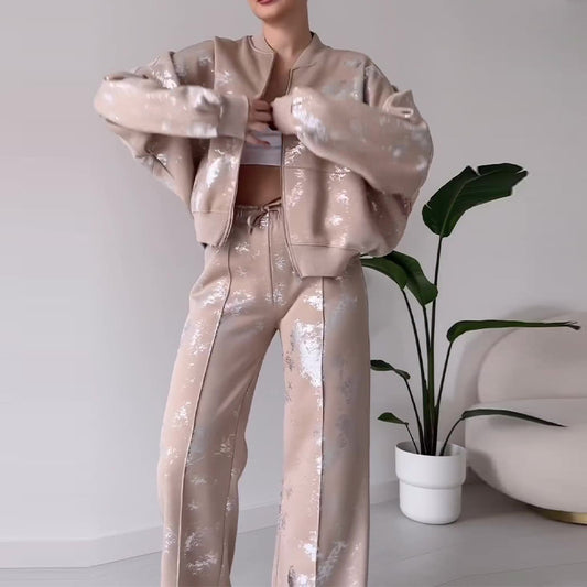 Pure Color Sequins Design Sense Track suit