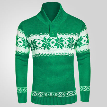 Men's ong Sleeved Christmas Casual Fashion Jacquard Knitted Sweater