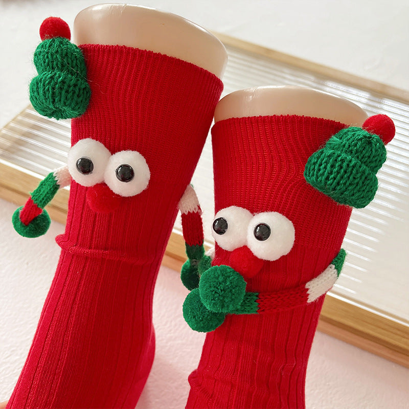 Cute Cartoon Christmas Socks Solid Cotton Middle-tube Socks