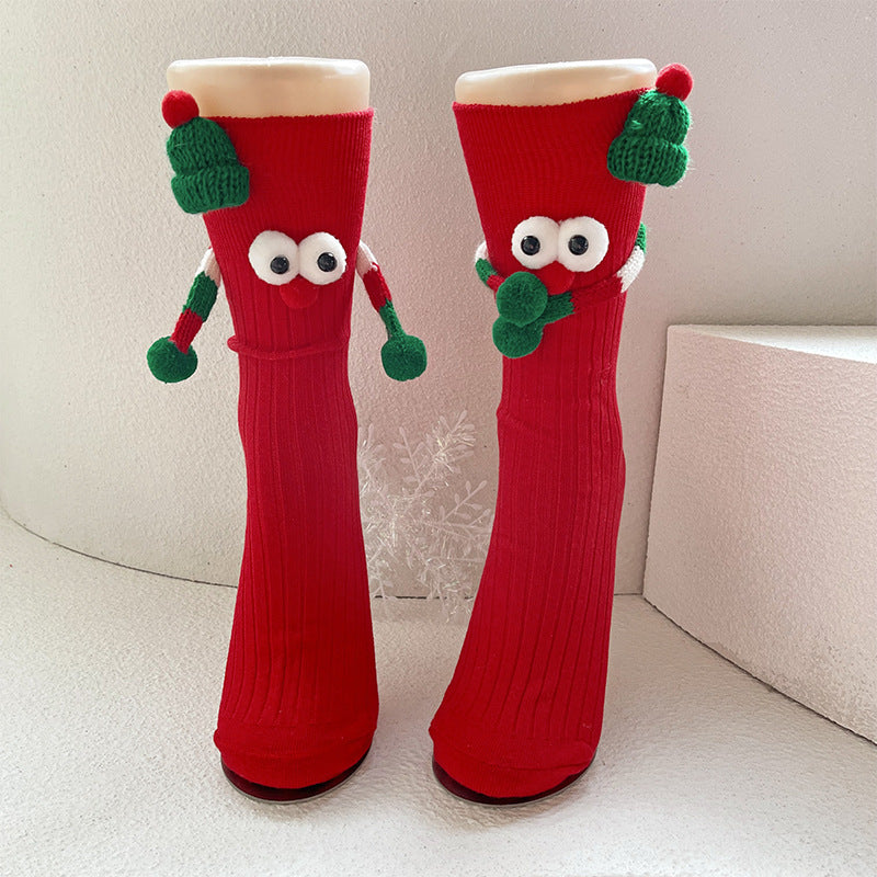 Cute Cartoon Christmas Socks Solid Cotton Middle-tube Socks